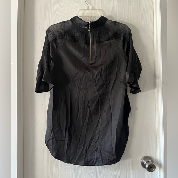 Blue Sky Butterfly - Black Sheer Flower Sleeve Blouse - Picture 2 of 8